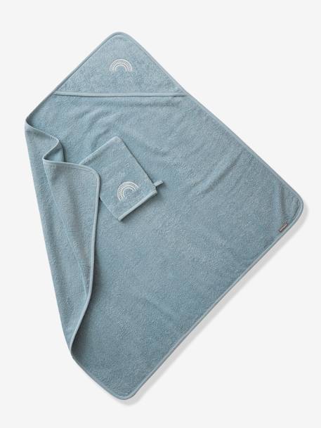 Badcape + washand personaliseerbaar Oeko-Tex® blauwgroen+framboos+medium blauw+oker+poederroze+wit+zeegroen - vertbaudet enfant 