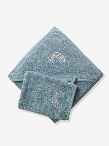 Badcape + washand personaliseerbaar Oeko-Tex® blauwgroen+framboos+medium blauw+oker+poederroze+wit+zeegroen - vertbaudet enfant 