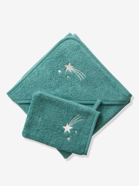 Badcape + washand personaliseerbaar Oeko-Tex® blauwgroen+framboos+medium blauw+oker+poederroze+wit+zeegroen - vertbaudet enfant 