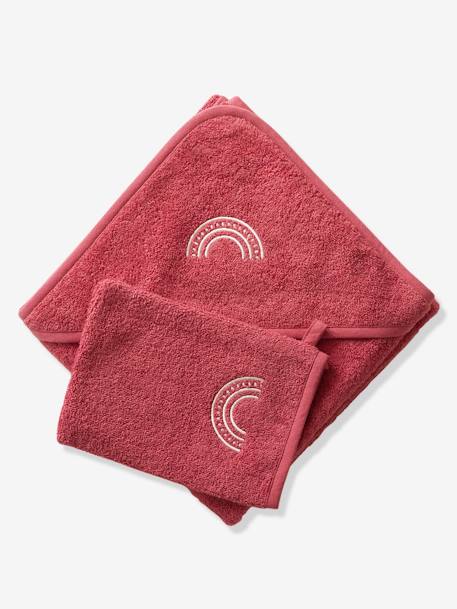 Badcape + washand personaliseerbaar Oeko-Tex® blauwgroen+framboos+medium blauw+oker+poederroze+wit+zeegroen - vertbaudet enfant 