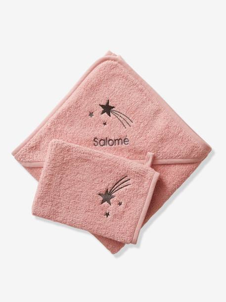Badcape + washand personaliseerbaar Oeko-Tex® blauwgroen+framboos+medium blauw+oker+poederroze+wit+zeegroen - vertbaudet enfant 