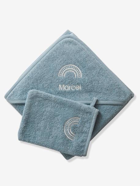 Badcape + washand personaliseerbaar Oeko-Tex® blauwgroen+framboos+medium blauw+oker+poederroze+wit+zeegroen - vertbaudet enfant 