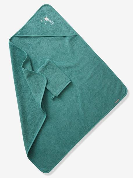 Badcape + washand personaliseerbaar Oeko-Tex® blauwgroen+framboos+medium blauw+oker+poederroze+wit+zeegroen - vertbaudet enfant 
