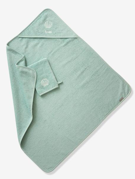Badcape + washand personaliseerbaar Oeko-Tex® blauwgroen+framboos+medium blauw+oker+poederroze+wit+zeegroen - vertbaudet enfant 