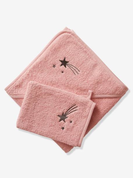 Badcape + washand personaliseerbaar Oeko-Tex® blauwgroen+framboos+medium blauw+oker+poederroze+wit+zeegroen - vertbaudet enfant 