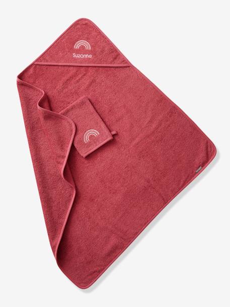 Badcape + washand personaliseerbaar Oeko-Tex® blauwgroen+framboos+medium blauw+oker+poederroze+wit+zeegroen - vertbaudet enfant 