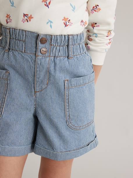 Meisjesshort in jeans Blauw gestreept - vertbaudet enfant 