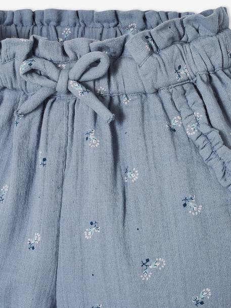 Driekwartsbroek voor meisjes met bloemenprint in katoengaas antraciet+blauw - vertbaudet enfant 