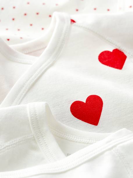 Set van 3 gekruiste babyrompertjes met korte mouwen en harten in biokatoen PETIT BATEAU wit - vertbaudet enfant 