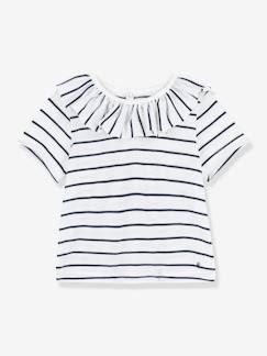 Baby-T-shirt, souspull-T-shirt-Gestreepte babyblouse met korte mouwen van jersey PETIT BATEAU