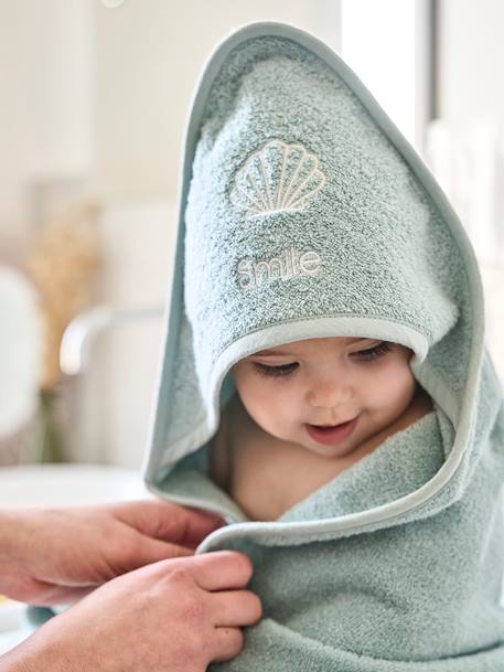 Badcape + washand personaliseerbaar Oeko-Tex® blauwgroen+framboos+medium blauw+oker+poederroze+wit+zeegroen - vertbaudet enfant 