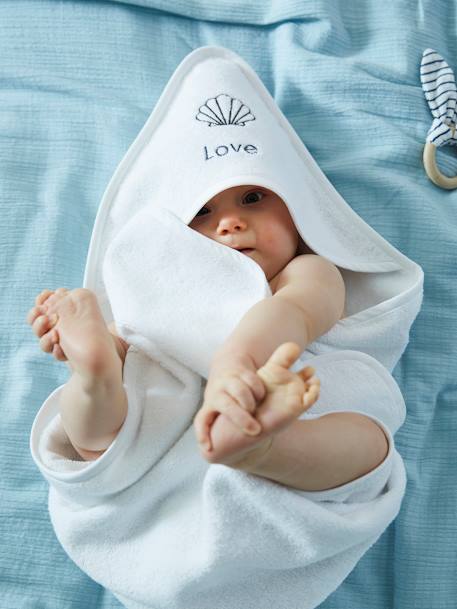 Badcape + washand personaliseerbaar Oeko-Tex® blauwgroen+framboos+medium blauw+oker+poederroze+wit+zeegroen - vertbaudet enfant 
