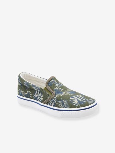 Slip-on sneakers voor jongens kaki met tropische print - vertbaudet enfant 