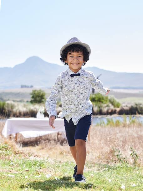 Jongensbermuda van katoen/linnen beige+blauw+donker marineblauw+lichtbeige+saliegroen - vertbaudet enfant 