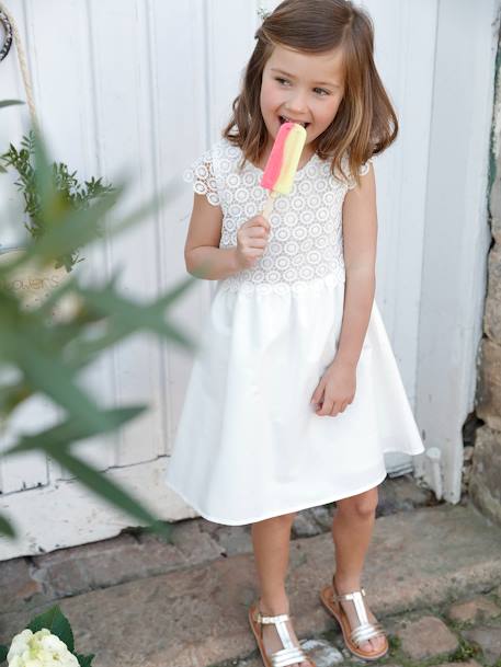 Formele jurk met 2-in-1 effect in macramé voor meisjes ivoor+nude - vertbaudet enfant 