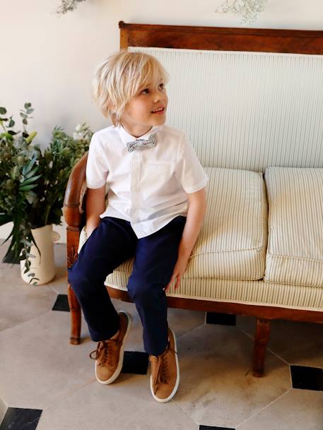Chinobroek jongens katoen/linnen beige+blauw+donker marineblauw+lichtbeige+saliegroen - vertbaudet enfant 