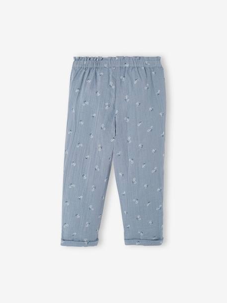 Driekwartsbroek voor meisjes met bloemenprint in katoengaas antraciet+blauw - vertbaudet enfant 