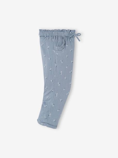 Driekwartsbroek voor meisjes met bloemenprint in katoengaas antraciet+blauw - vertbaudet enfant 