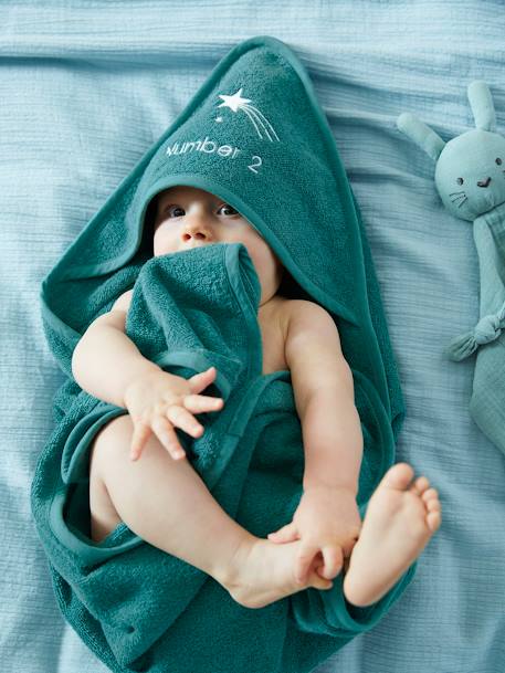 Badcape + washand personaliseerbaar Oeko-Tex® blauwgroen+framboos+medium blauw+oker+poederroze+wit+zeegroen - vertbaudet enfant 