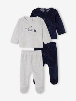 Baby-Pyjama, surpyjama-Set van 2 fluwelen pyjama's voor babyjongens met fosforescerende planeten