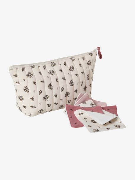Toilettas voor kind in katoengaas beige, bedrukt+grijsblauw+print bloemen zolder+roze, bedrukt - vertbaudet enfant 