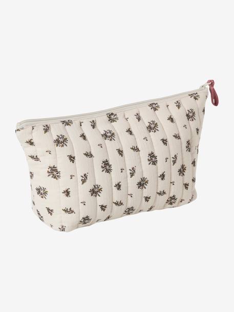 Toilettas voor kind in katoengaas beige, bedrukt+grijsblauw+print bloemen zolder+roze, bedrukt - vertbaudet enfant 