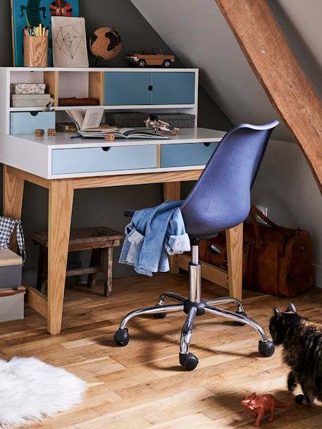 Kinderbureaustoel op wieltjes Blauw+marineblauw+rozen - vertbaudet enfant 