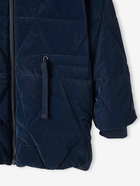 Lang jack met capuchon voor meisjes en sherpa voering BLUE DARK - vertbaudet enfant 