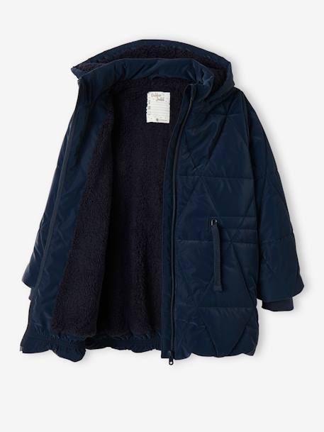 Lang jack met capuchon voor meisjes en sherpa voering BLUE DARK - vertbaudet enfant 