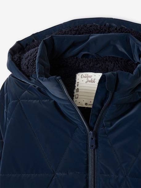 Lang jack met capuchon voor meisjes en sherpa voering BLUE DARK - vertbaudet enfant 