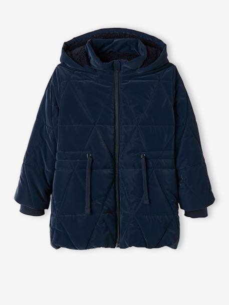 Lang jack met capuchon voor meisjes en sherpa voering BLUE DARK - vertbaudet enfant 