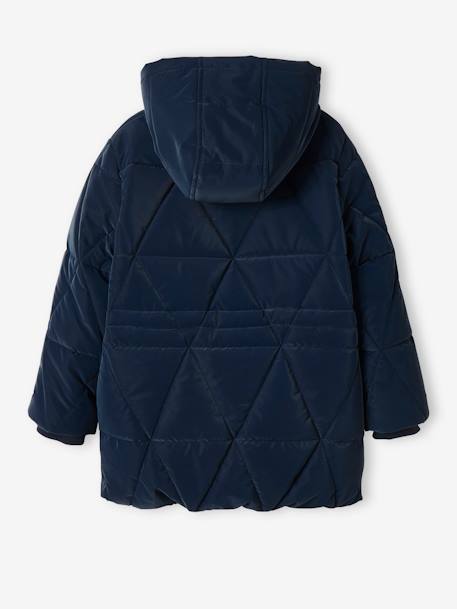 Lang jack met capuchon voor meisjes en sherpa voering BLUE DARK - vertbaudet enfant 