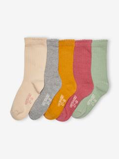Meisje-Ondergoed-Sokken-Set van 5 paar meisjessokken in geribd tricot