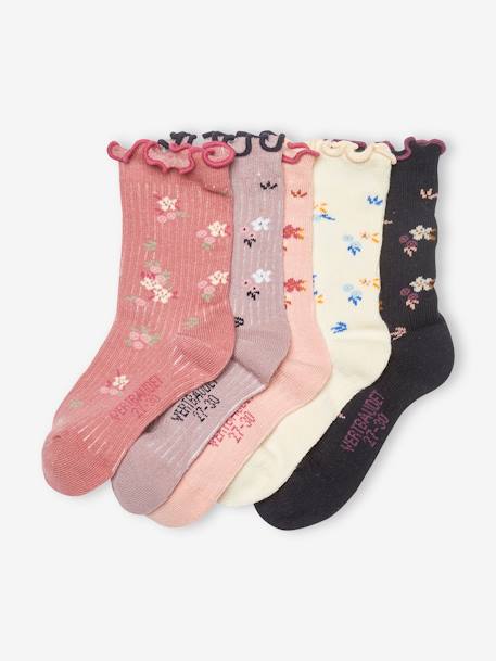 5 paar sokken met ruches en bloemen voor meisjes set donkerblauw indigo - vertbaudet enfant 