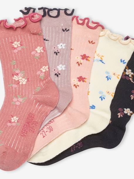 5 paar sokken met ruches en bloemen voor meisjes set donkerblauw indigo - vertbaudet enfant 