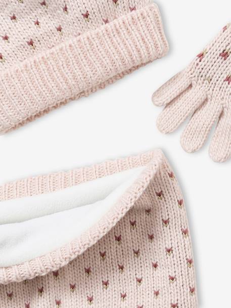 Set muts + snood + handschoenen met hartjes meisje Roze - vertbaudet enfant 