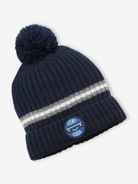 Set muts + snood + handschoenen voor jongens van geribbeld tricot marine - vertbaudet enfant 