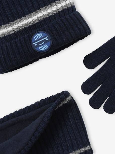 Set muts + snood + handschoenen voor jongens van geribbeld tricot marine - vertbaudet enfant 