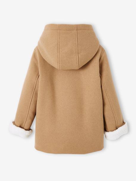 Mantel met capuchon van wol met sherpa voering voor meisjes bordeauxrood+donkergroen+geel - vertbaudet enfant 