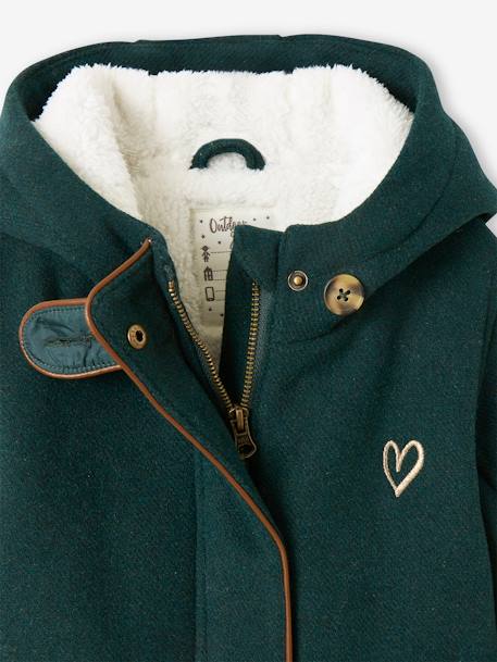 Mantel met capuchon van wol met sherpa voering voor meisjes bordeauxrood+donkergroen+geel - vertbaudet enfant 