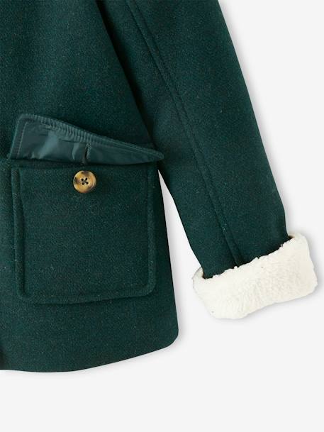 Mantel met capuchon van wol met sherpa voering voor meisjes bordeauxrood+donkergroen+geel - vertbaudet enfant 