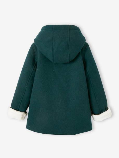 Mantel met capuchon van wol met sherpa voering voor meisjes bordeauxrood+donkergroen+geel - vertbaudet enfant 
