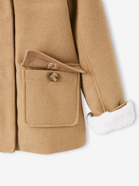 Mantel met capuchon van wol met sherpa voering voor meisjes bordeauxrood+donkergroen+geel - vertbaudet enfant 