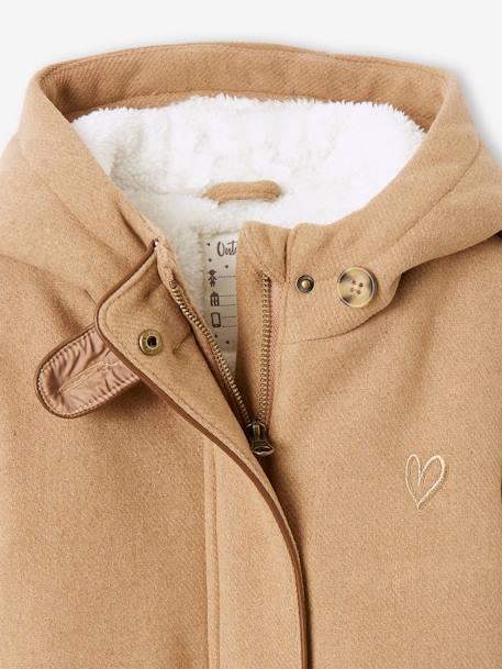 Mantel met capuchon van wol met sherpa voering voor meisjes bordeauxrood+donkergroen+geel - vertbaudet enfant 