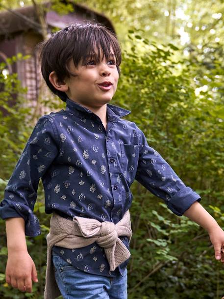 Jongenshemd met motief gipsy donker leisteenblauw bedrukt - vertbaudet enfant 