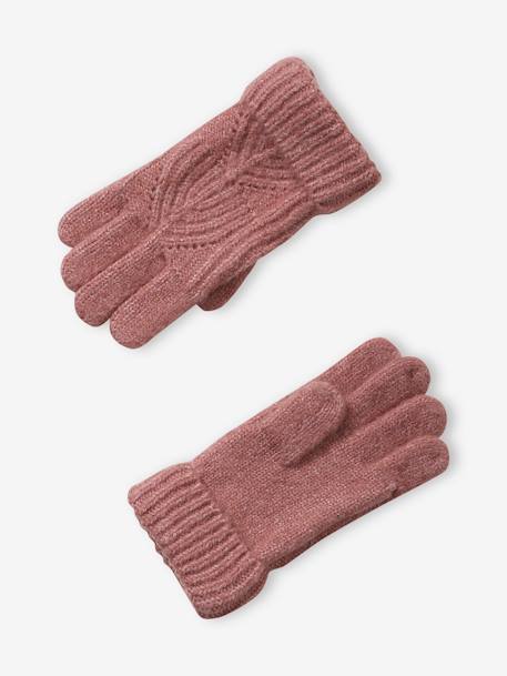 Set van muts + snood + wanten in kabelbreiwerk gemêleerd grijs+ROZE - vertbaudet enfant 