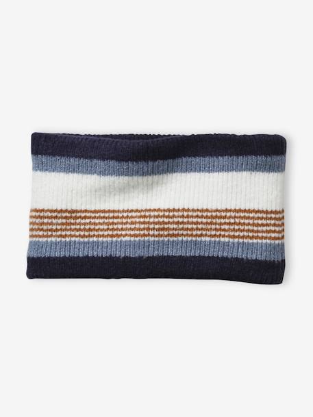 Gestreepte set van muts + snood + handschoenen voor jongens grijs+marine - vertbaudet enfant 