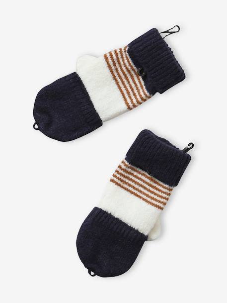 Gestreepte set van muts + snood + handschoenen voor jongens grijs+marine - vertbaudet enfant 