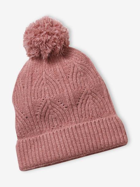 Set van muts + snood + wanten in kabelbreiwerk gemêleerd grijs+ROZE - vertbaudet enfant 