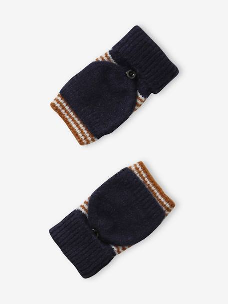 Gestreepte set van muts + snood + handschoenen voor jongens grijs+marine - vertbaudet enfant 
